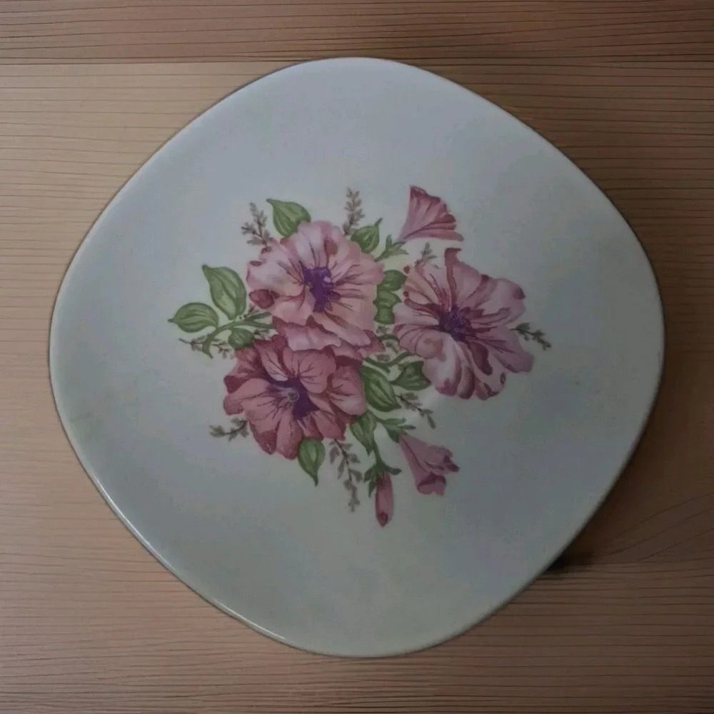 Vintage Taylor Smith Taylor Conversion Pink Flowers Saucer 2-54 USA No Chips